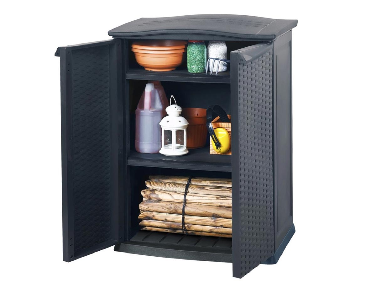 Armoire de jardin basse en résine tressée - 250 L