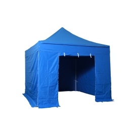 INTEROUGE Tente pliante 3x3 M en Acier et Polyester 300g/m² Tonnelle pliante Chapiteau Barnum avec les 4 côtés bâches (incluant une porte). BLEU AZUR
