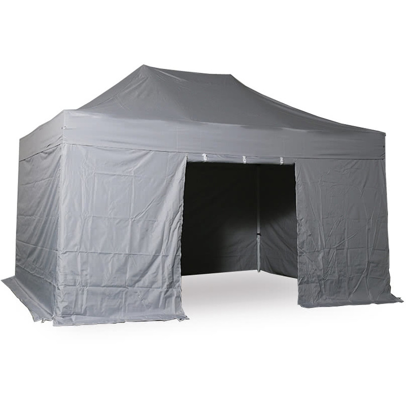 INTEROUGE Tente pliante 3x4.5 M en Acier et Polyester 300g/m² Tonnelle pliante Chapiteau Barnum avec les 4 côtés bâches (incluant une porte). GRIS