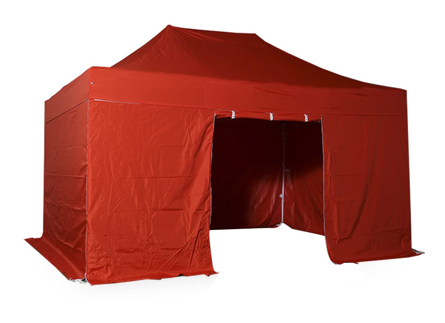 INTEROUGE Tente pliante 3x4.5 M en Acier et Polyester 300g/m² Tonnelle pliante Chapiteau Barnum avec les 4 côtés bâches (incluant une porte). ROUGE