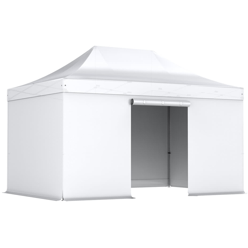 INTEROUGE Tente pliante 3x4.5 M en Acier et Polyester 300g/m² Tonnelle pliante Chapiteau Barnum avec les 4 côtés bâches (incluant une porte). BLANC