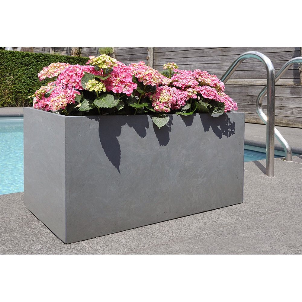 Bac à fleurs en fibre de terre gris L80 H40 cm