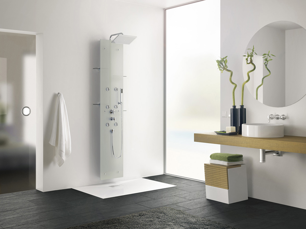 Colonne de douche hydromassante Aquaglass - 203 x 39 cm - Verre dépoli