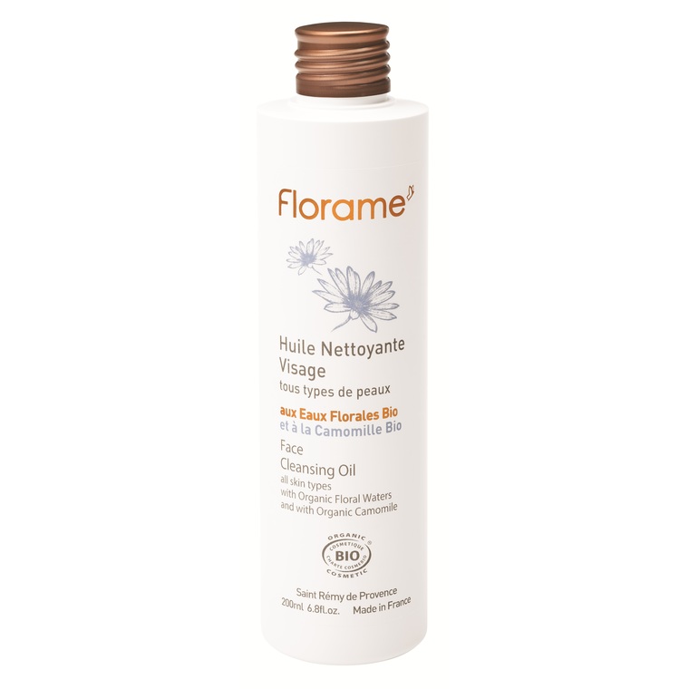 Huile nettoyante visage bio en flacon de 200 ml