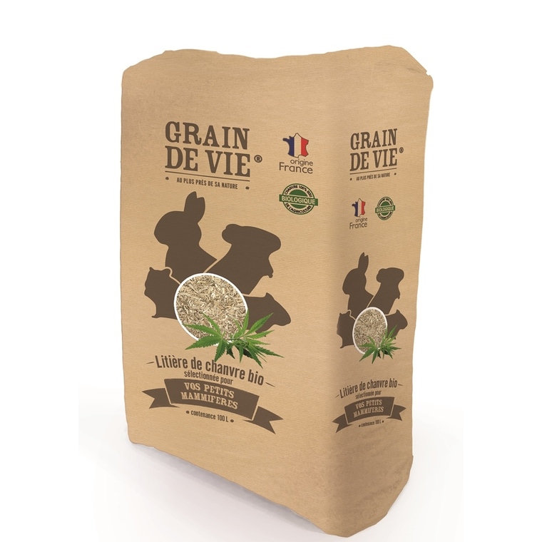 Litière de chanvre bio pour petits mammifères Grainde Vie - 100 L