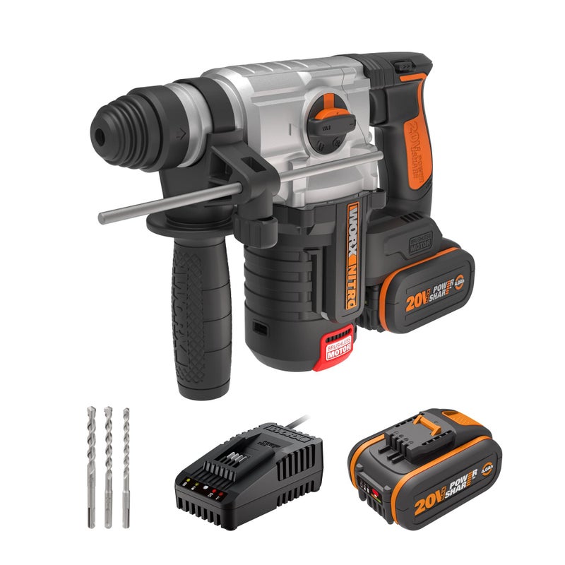 Marteau perforateur sans fil WORX WX380 brushless 20 V 2 batteries