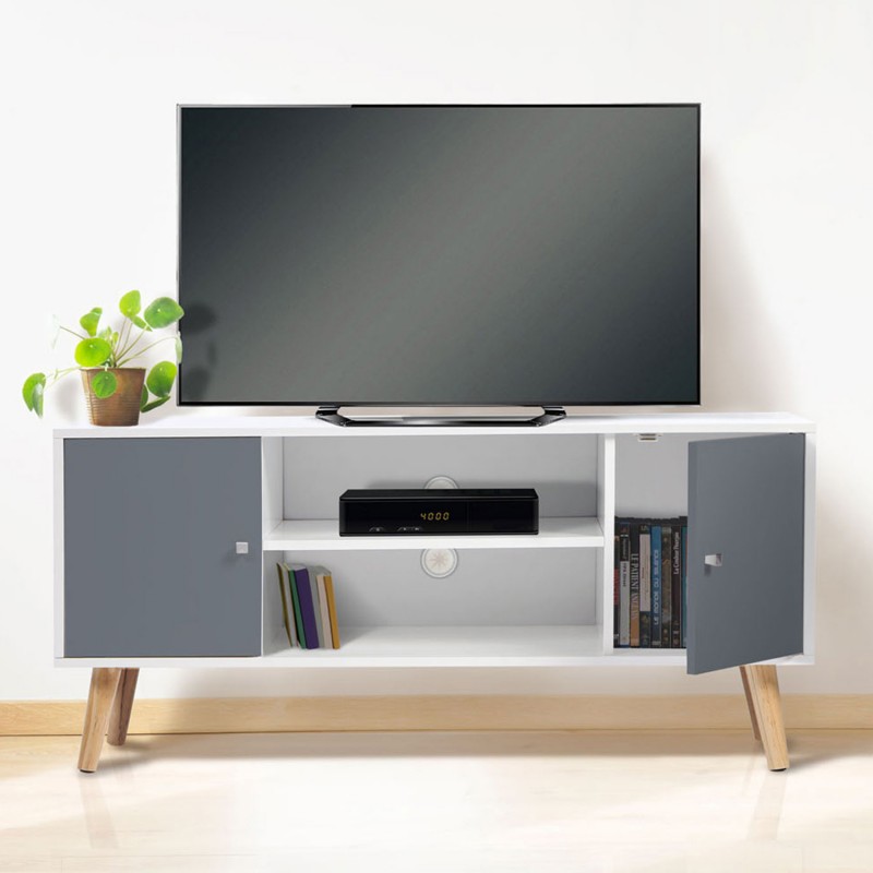 Meuble TV scandinave gris et blanc