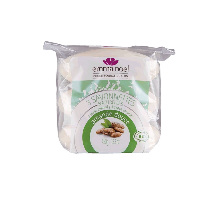 Savonnettes à l’amande douce bio en sachets de 3 x 150 g