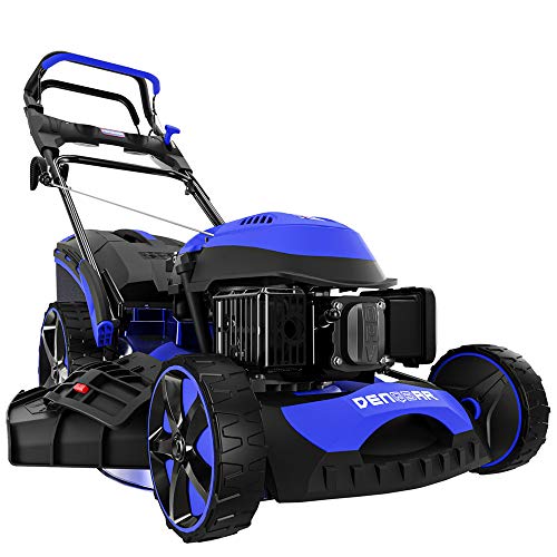 DENQBAR DQ-R51E Tondeuse à gazon essence 4,4 kW (6 CV), 8 en 1, Démarrage électrique (E-Start), Largeur lame de coupe 51 cm, Réglage de hauteur de coupe, Roues motrices GT, Raccord tuyau d'eau