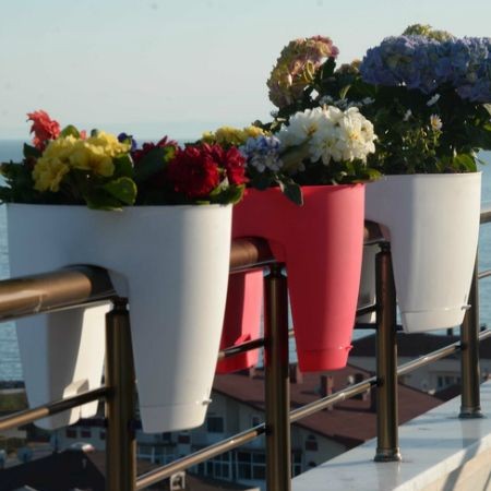 Lot de 2 Jardinières Balustrade Rouges