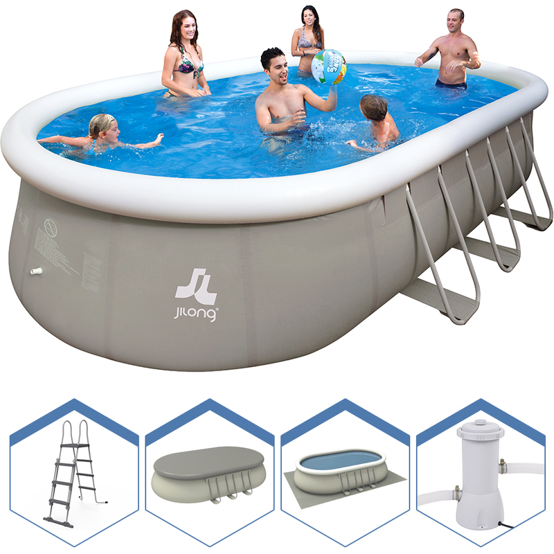 Jilong Piscine ovale hors-sol structure 610x360x122cm + échelle pompe bâches 17023EU