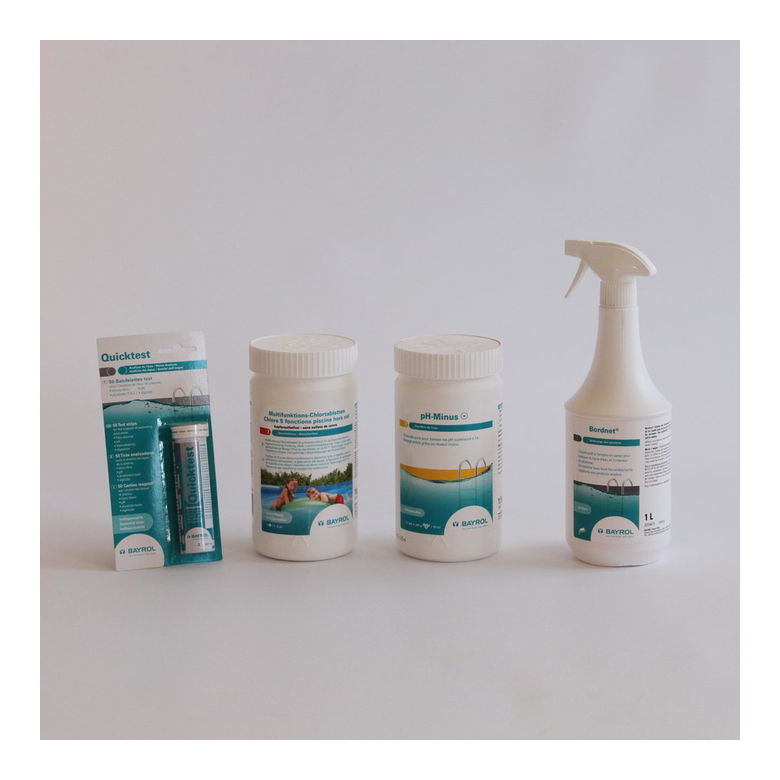 Kit de traitement de base galets de chlore Bayrol pour bassin jusqu'à 10 m³ + Nettoyant ligne d'eau