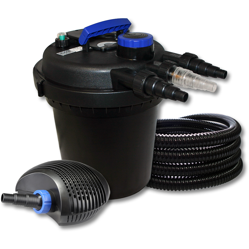 Kit filtration de bassin à pression 10000l 11W UVC 40W éco Pompe Tuyau - WILTEC