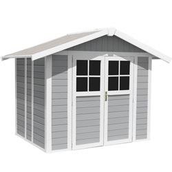 Abri de Jardin PVC LODGE 4.9 gris clair et Kit d'ancrage offert