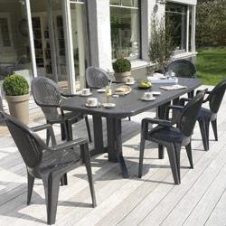 Salon de jardin Vega Anthracite : Table 2m20 et 6 fauteuils
