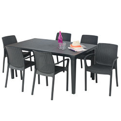 Salon de jardin: table FUTURA graphite et 6 fauteuils BALI anthracite