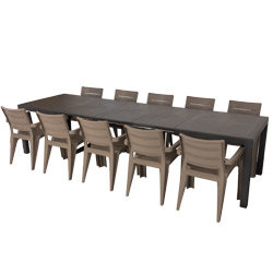Salon de jardin: table SONATA 1m62 2m15 2m69 3m20 graphite et 10 fauteuils IBIZA Cappucino