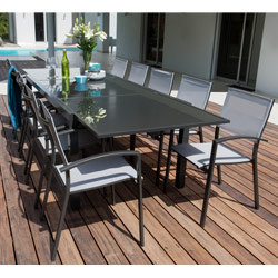 Salon de jardin: Table PALERME 2 3M et 10 fauteuils ANTIBES