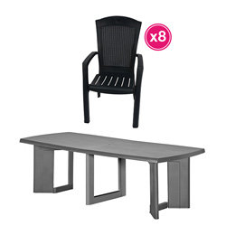Salon de jardin: table NEW YORK graphite et 8 fauteuils MINNESOTA graphite
