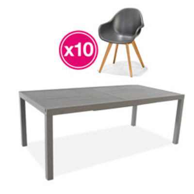 Salon de jardin: Table VALENCIA 2 3M et 10 fauteuils OSLO Anthracite