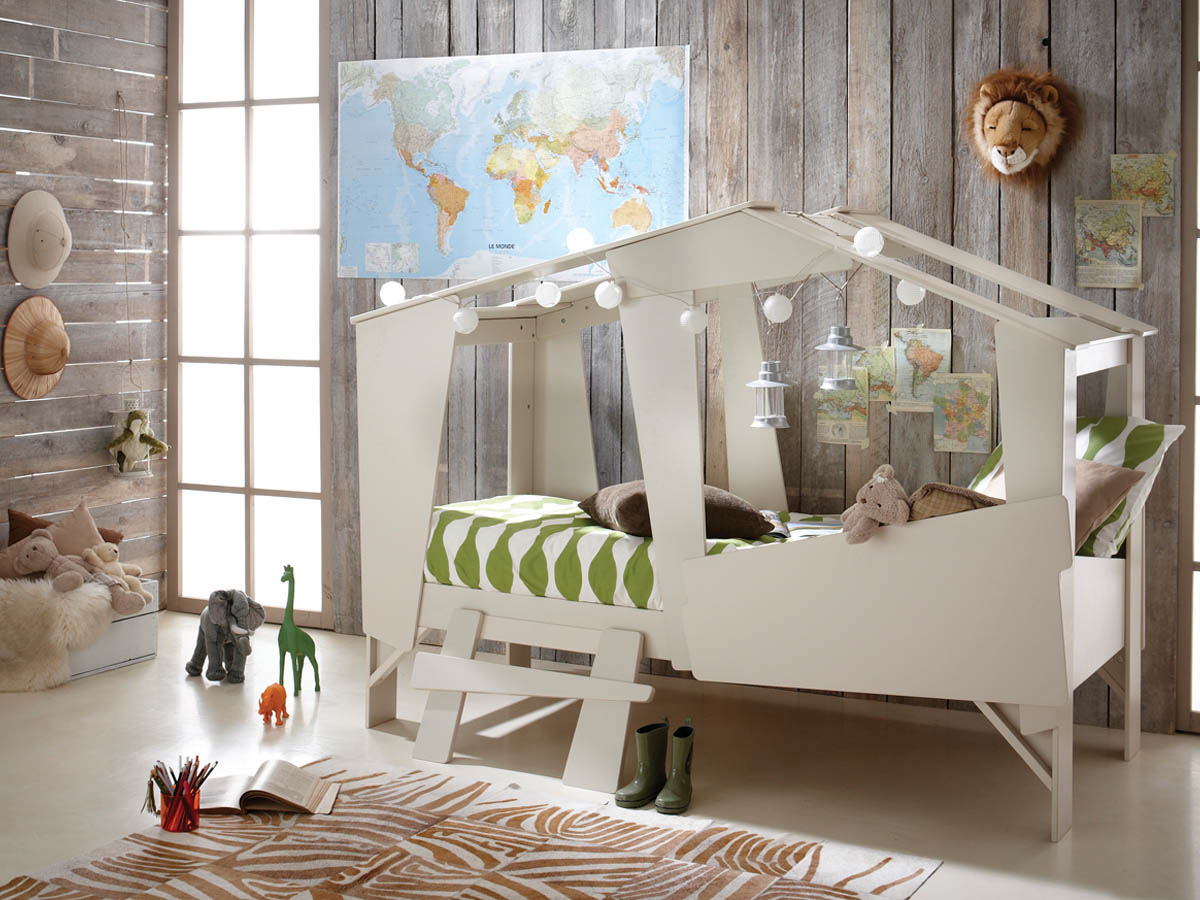 Lit Cabane - 218 x 101.5 x 158 cm - Taupe/beige