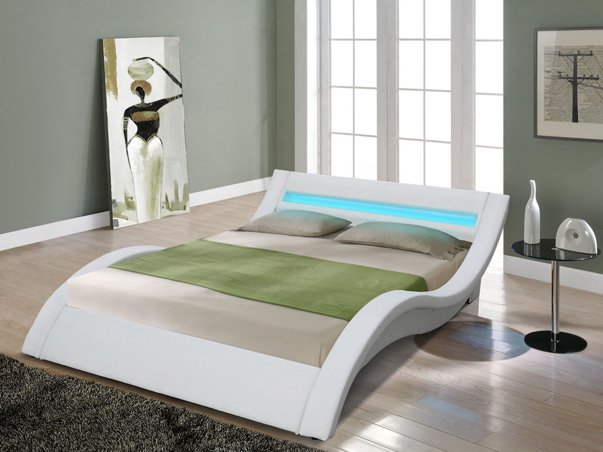 Lit LED Barbara - 140 x 190 cm - Blanc