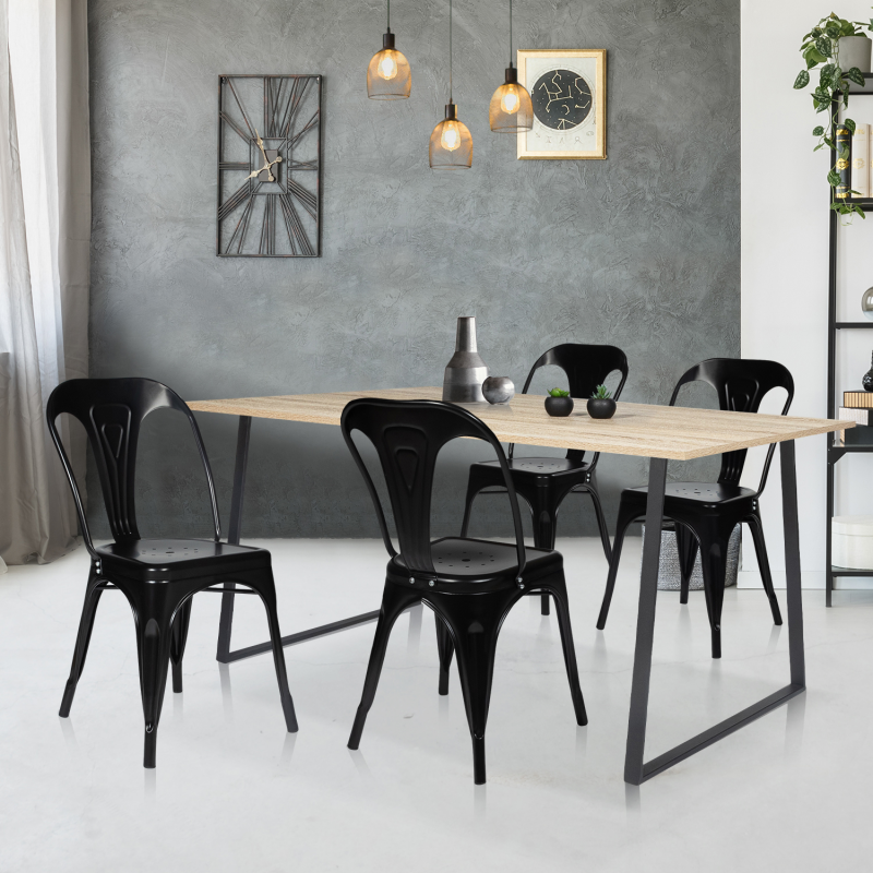 Lot de 2 chaises LENY métal noir mat empilable aspect brut factory