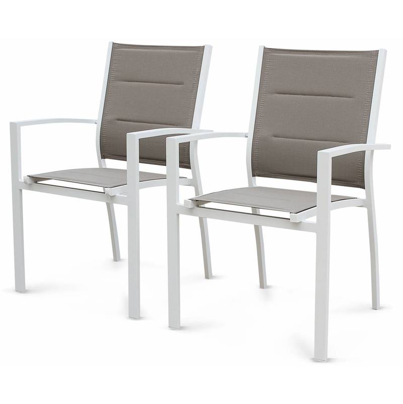 Lot de 2 fauteuils Chicago en aluminium blanc et textilène taupe empilables - ALICE'S GARDEN