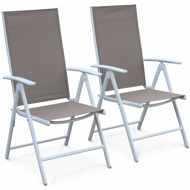Lot de 2 fauteuils multi-positions Naevia en aluminium blanc et textilène taupe - ALICE'S GARDEN