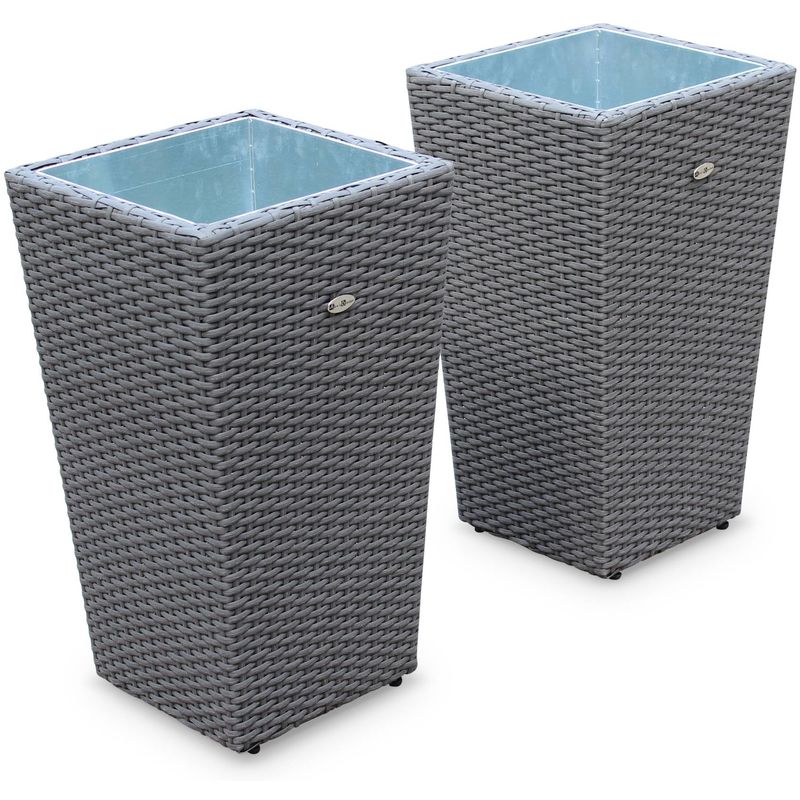 Lot de 2 pots de fleurs, cache pot en résine tressée Grise, vases de 60cm - ALICE'S GARDEN