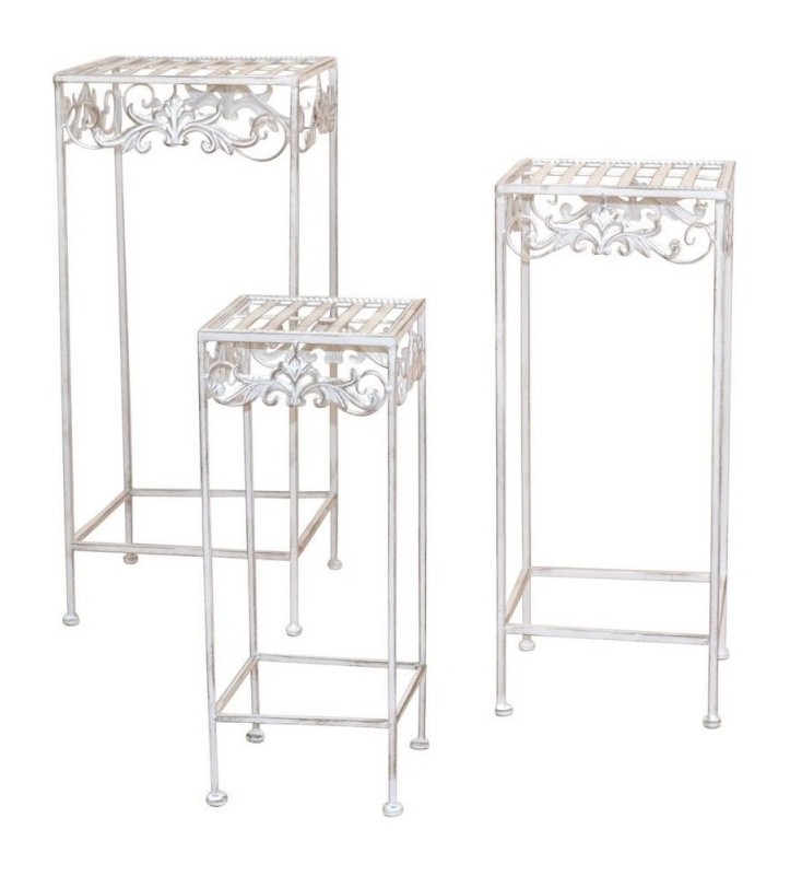 Lot de 3 supports à fleur en métal blanc/crème vielli style vintage - DéCOSHOP26