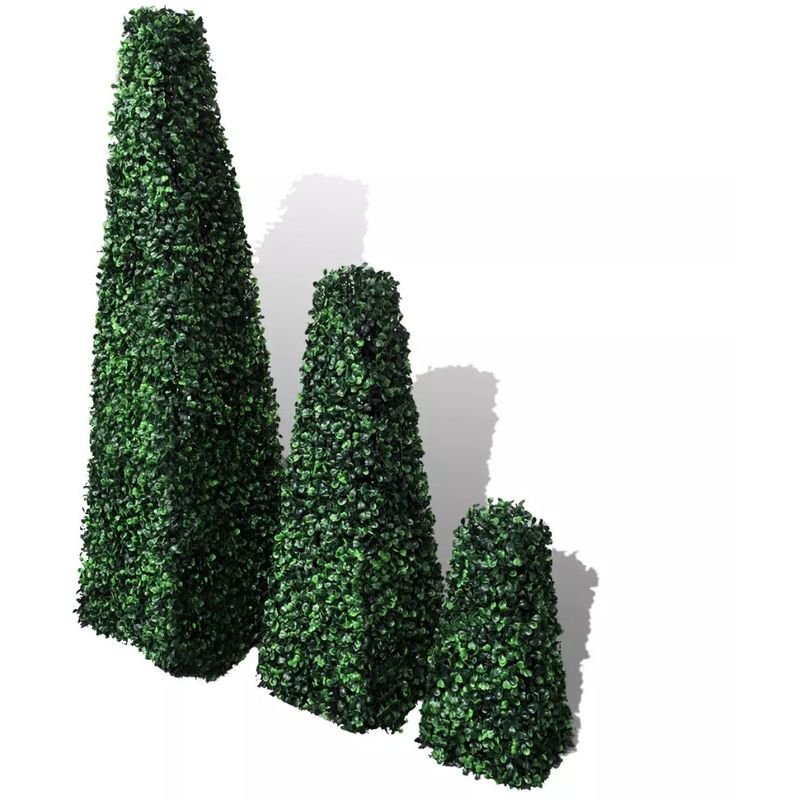 vidaXL Lot de 3 topiaires pyramidales en buis artificiel vidaXL Lot de 3 topiaires pyramidales en buis artificiel