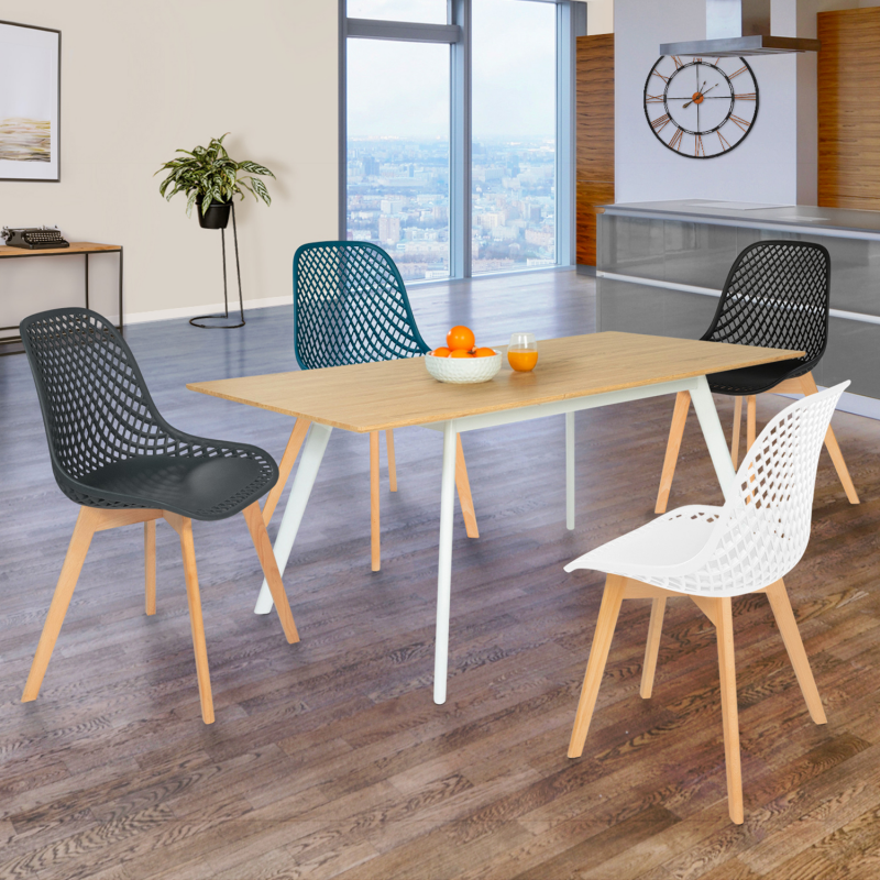 Lot de 4 chaises MANDY mix color blanche, bleu canard, grise et noire