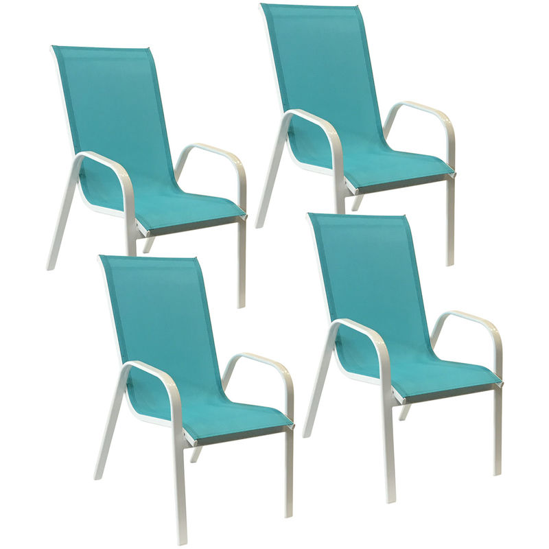 Lot de 4 chaises MARBELLA en textilène bleu - aluminium blanc - HAPPY GARDEN