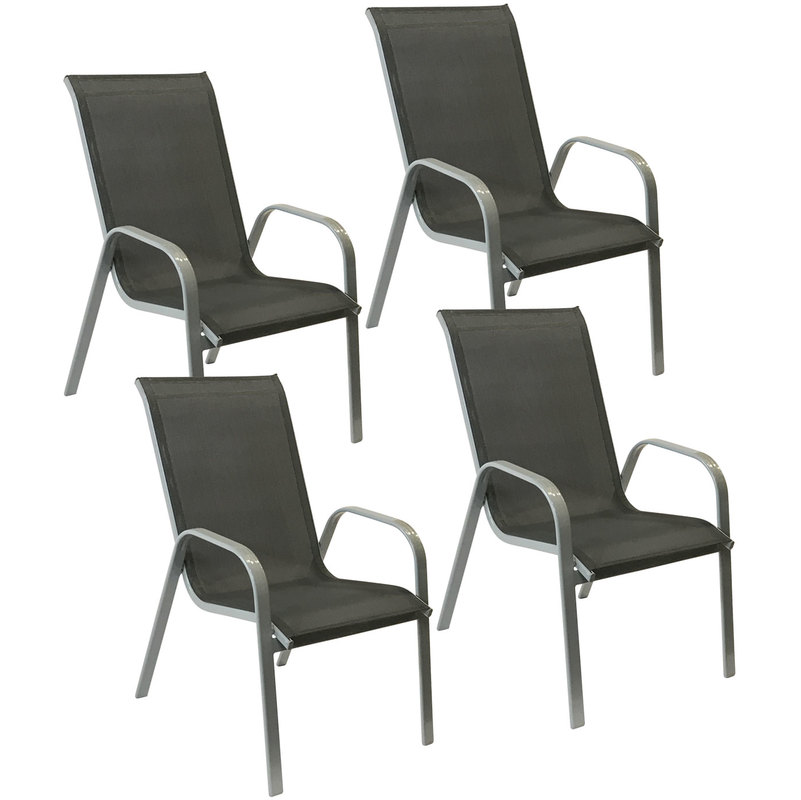 Lot de 4 chaises MARBELLA en textilène gris - aluminium gris - HAPPY GARDEN