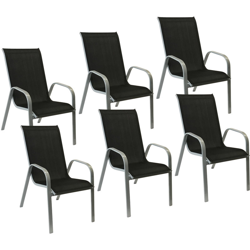Lot de 6 chaises MARBELLA en textilène noir - aluminium gris - HAPPY GARDEN