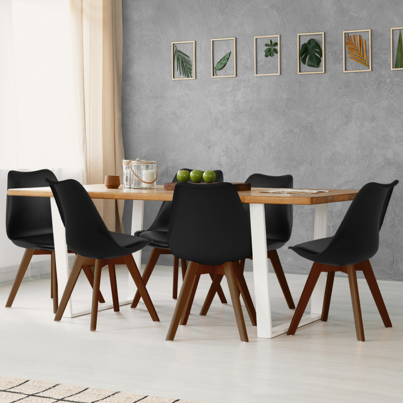 Lot de 6 chaises SARA noires pieds foncés pour salle à manger