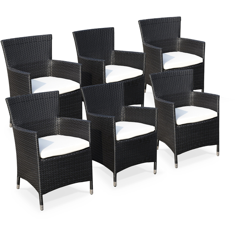 Lot de 6 Fauteuils de jardin en résine tressée - Noir - Palermo - ALICE'S GARDEN