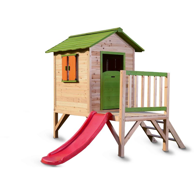 Maisonnette en bois avec toboggan - OVIALA