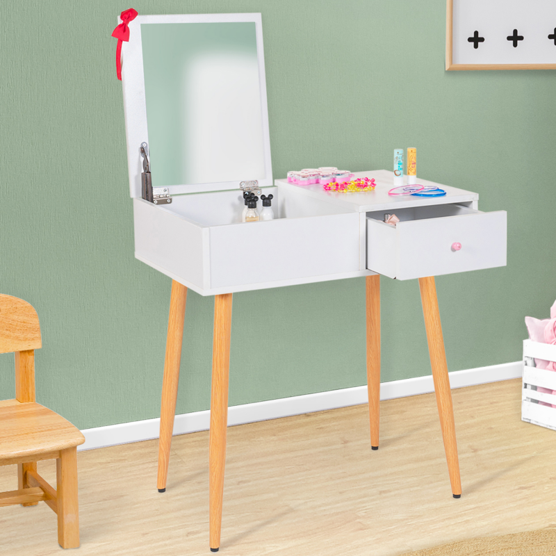 Coiffeuse enfant scandinave ELIZA blanche miroir rabattable