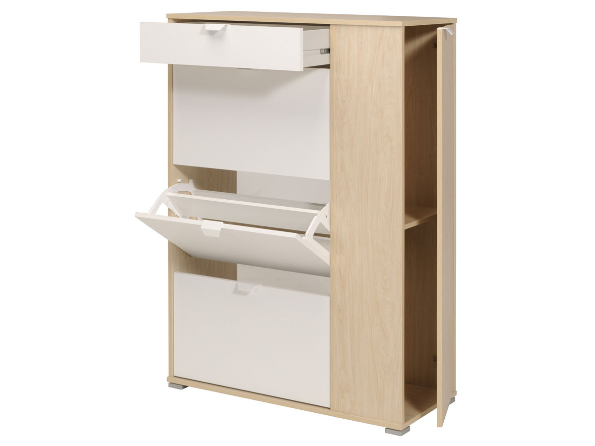 Meuble chaussures First - 85.8 x 36.6 x 125.9 cm - Blanc/Erable