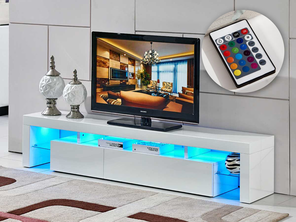 Meuble TV LED Tina - 188 x 34 x 38 cm - Blanc laqué