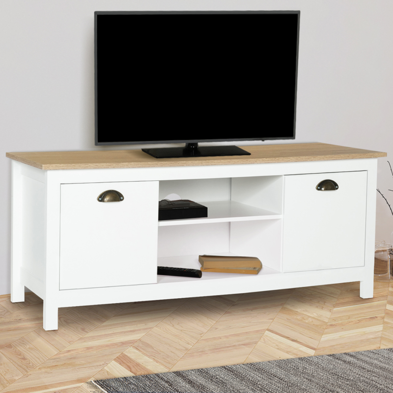 Meuble TV vintage IGOR bois et blanc