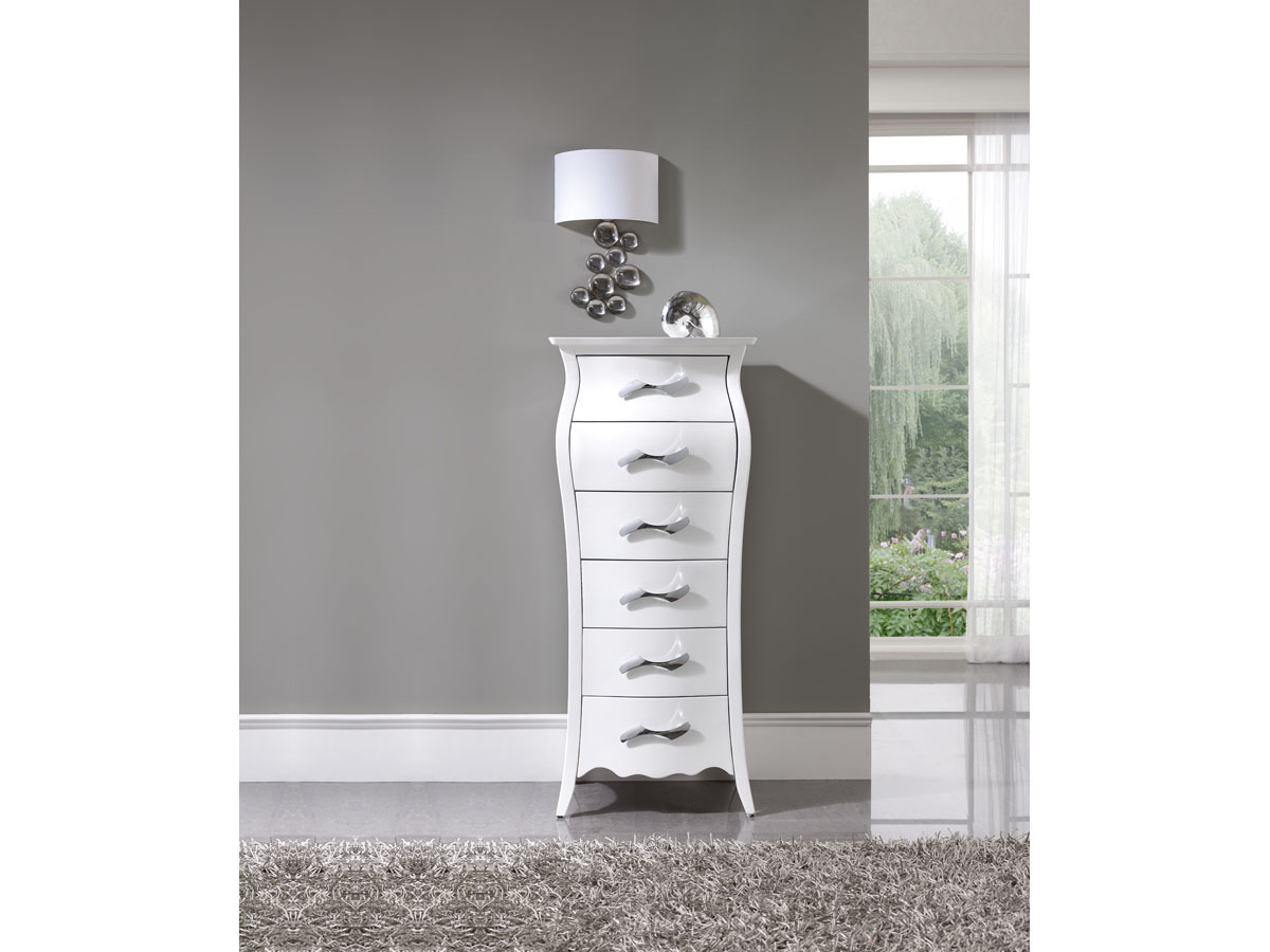 Chiffonnier Jane - 55 x 46 x 128 cm - 6 tiroirs - Coloris blanc