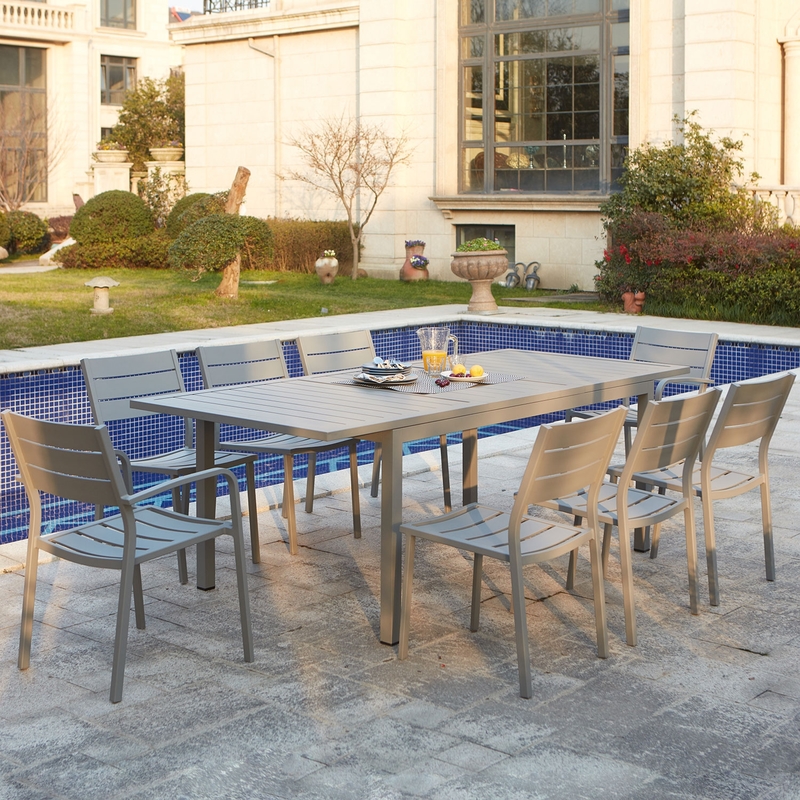 Mezzane : table de jardin extensible 8 personnes avec 2 fauteuils et 6 chaises en aluminium - CONCEPT-USINE Mezzane : table de jardin extensible 8 personnes avec 2 fauteuils et 6 chaises en aluminium - CONCEPT-USINE