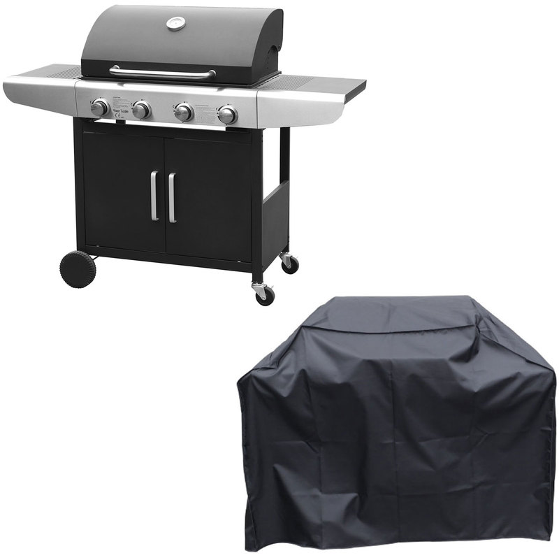 Barbecue au gaz KENTUCKY - 4 brûleurs avec thermomètre + housse - HAPPY GARDEN