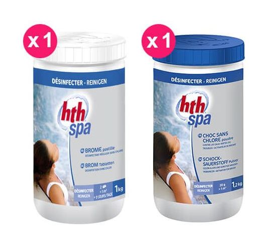 Pack Brome spa HTH - 1x Brome pastilles + 1x Choc sans chlore Pack Brome spa HTH - 1x Brome pastilles + 1x Choc sans chlore