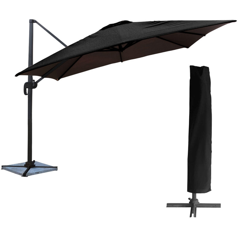 Parasol déporté MOLOKAI carré 3x3m noir + housse - HAPPY GARDEN