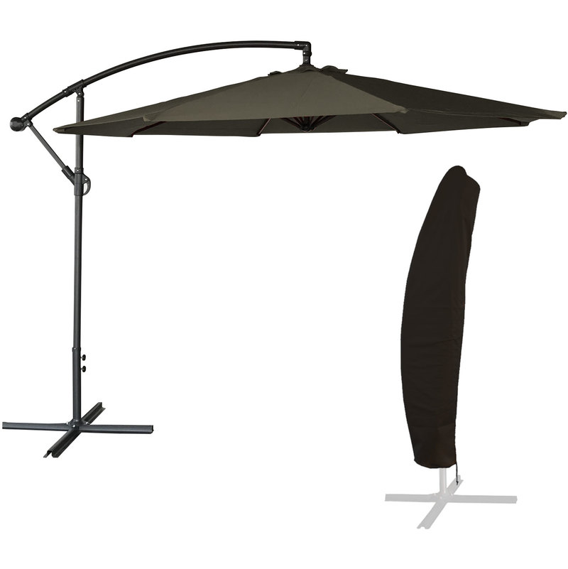 Parasol déporté OAHU rond 3m de diamètre gris + housse - HAPPY GARDEN