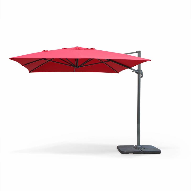 Parasol déporté rectangulaire St. Jean de Luz 3x4m haut de gamme excentré inclinable rotatif à 360° Rouge - ALICE'S GARDEN